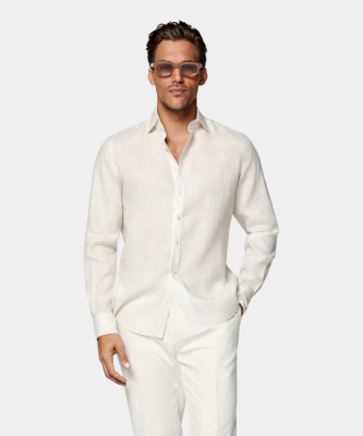 White Cotton Giro Inglese Shirt, Modern Fit