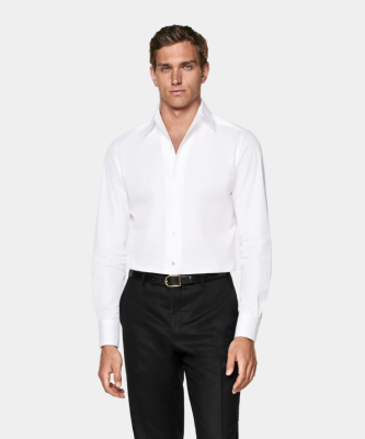 White Cotton Giro Inglese Shirt, Modern Fit